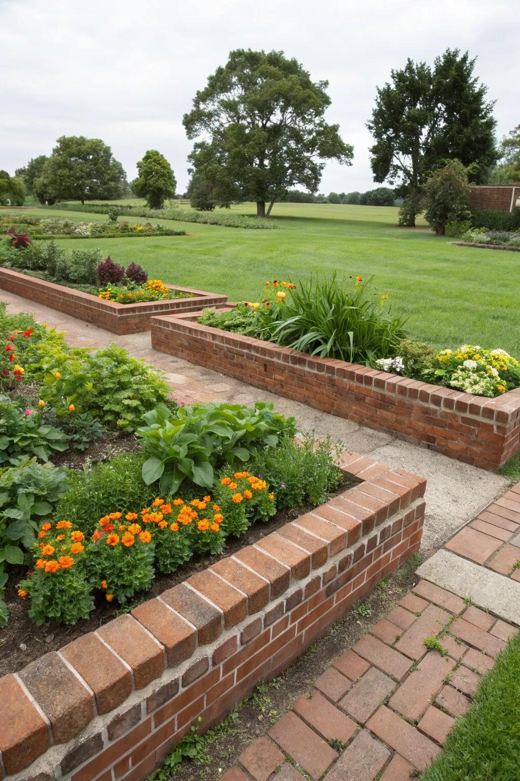 Brick borders provide structure and a clean, finished look