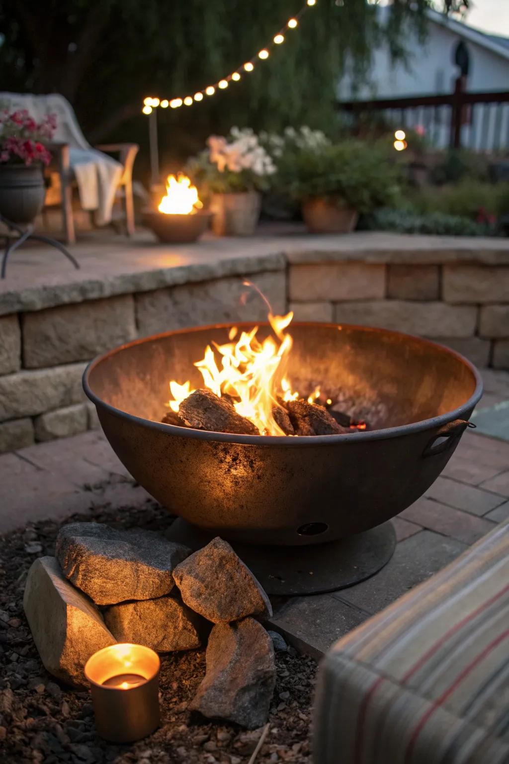 Portable and stylish metal bowl fire pit