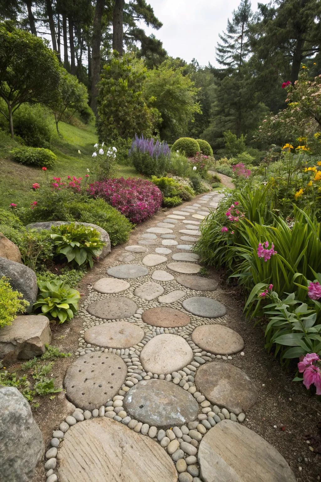 Natural stone arrangements create pathways that are both functional and beautiful.