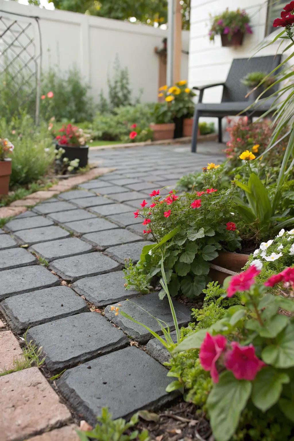 Recycled rubber pavers offer sustainability and comfort.