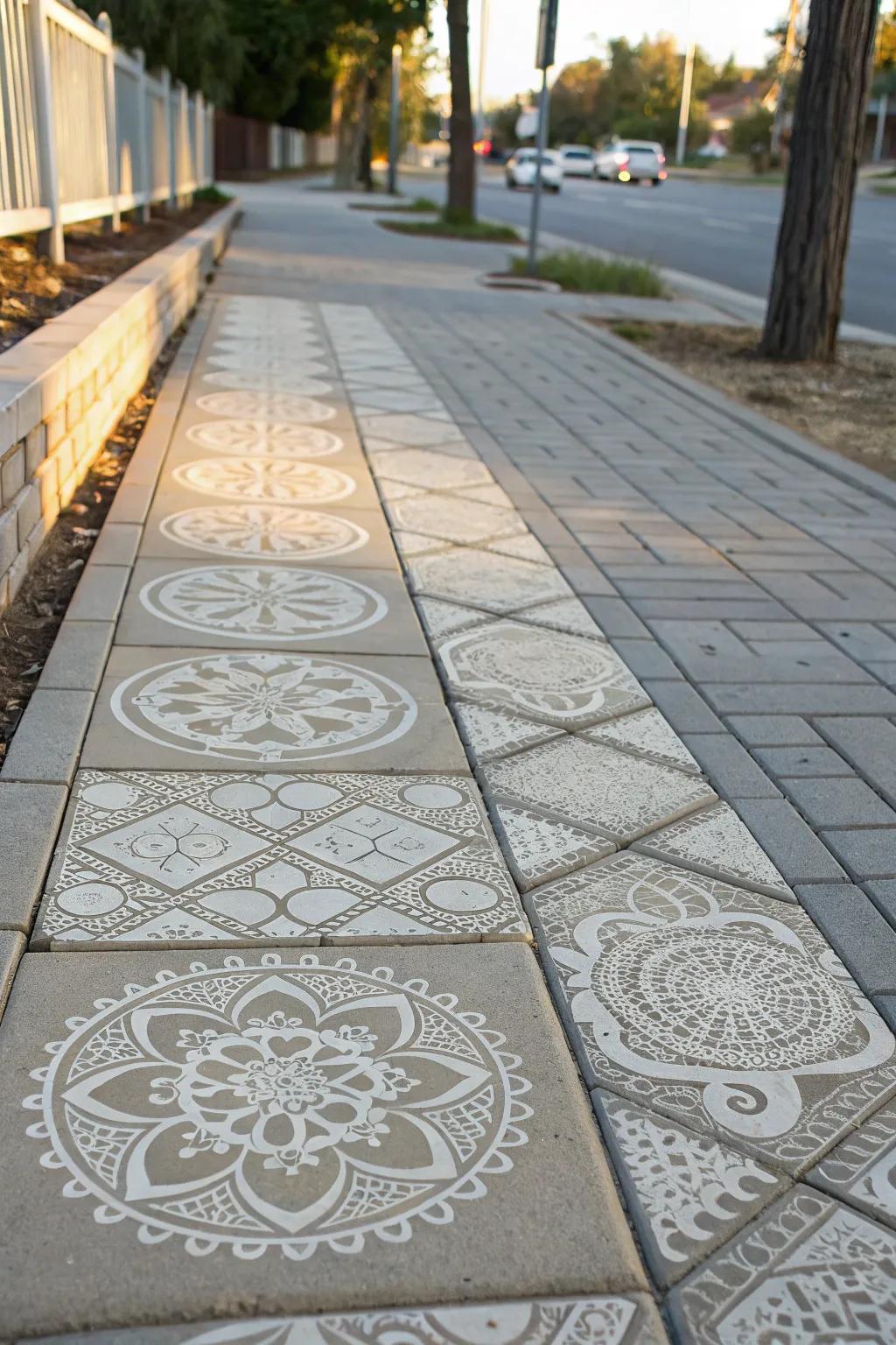 Decorative stencils turn concrete pavers into art.