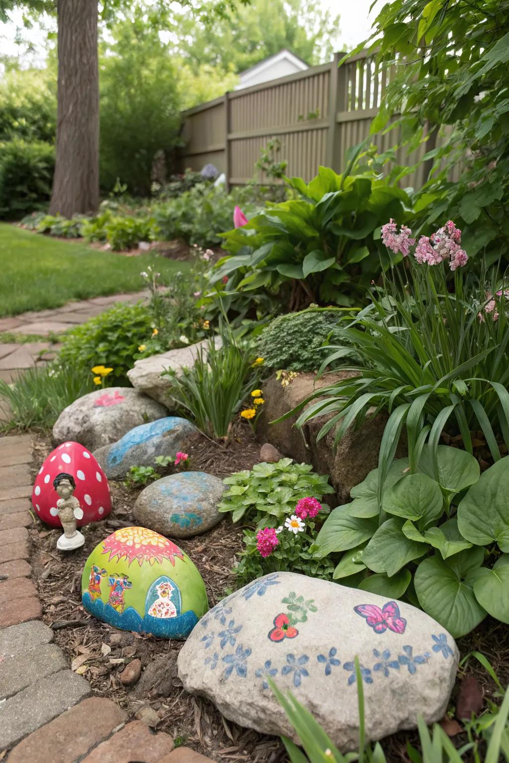 Artistic touches add charm and personality to children's garden spaces.