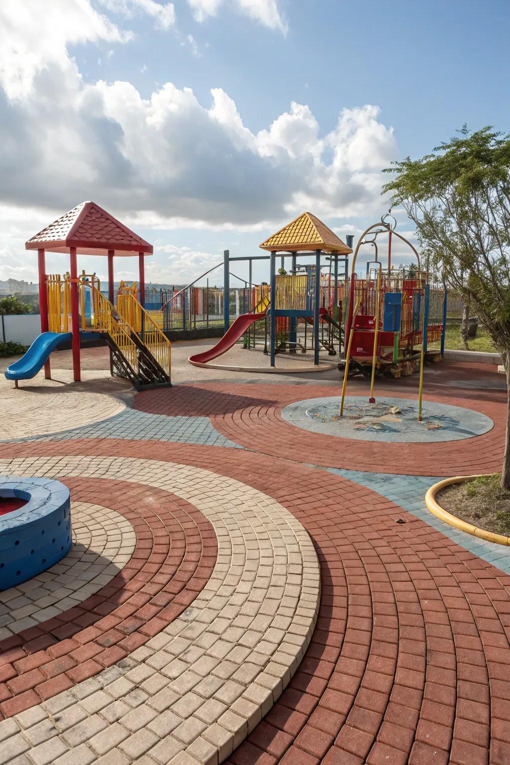 Create a playful and safe area for children with circular bricks.