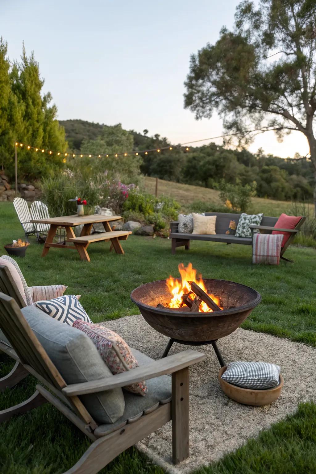Portable fire bowls offer flexibility for changing outdoor layouts.