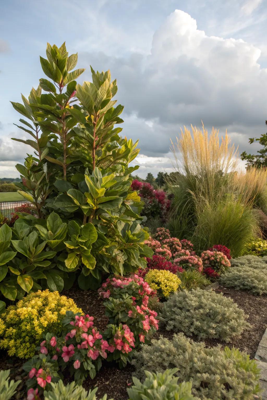 Clusia adds depth and contrast to garden landscapes.