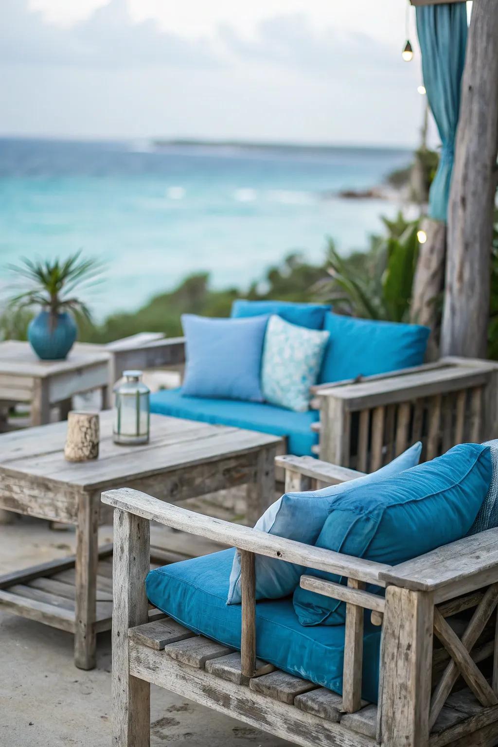 A seaside-inspired patio perfect for gatherings and relaxation.