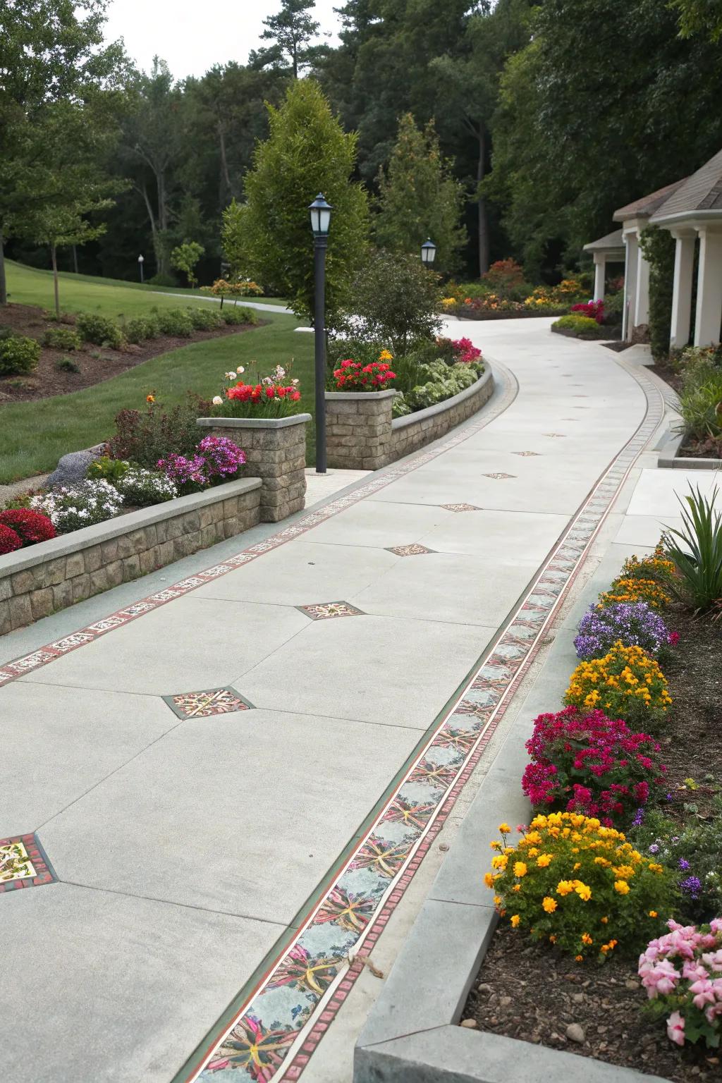 Decorative borders frame your driveway, adding elegance and definition.