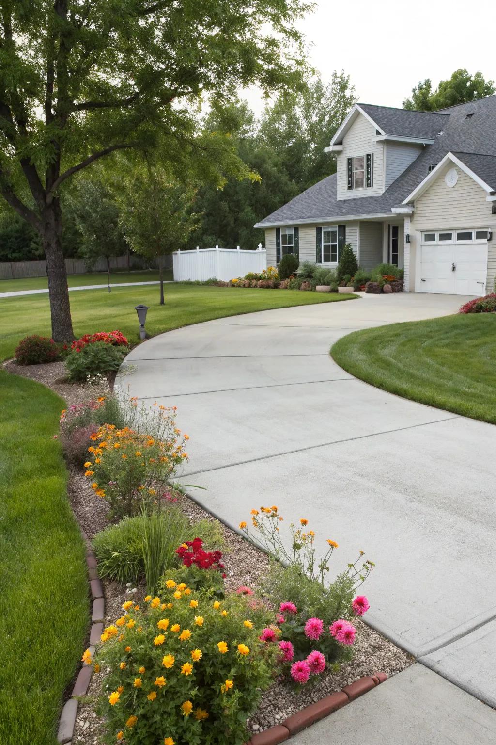Blend your driveway with your front yard's concrete design.