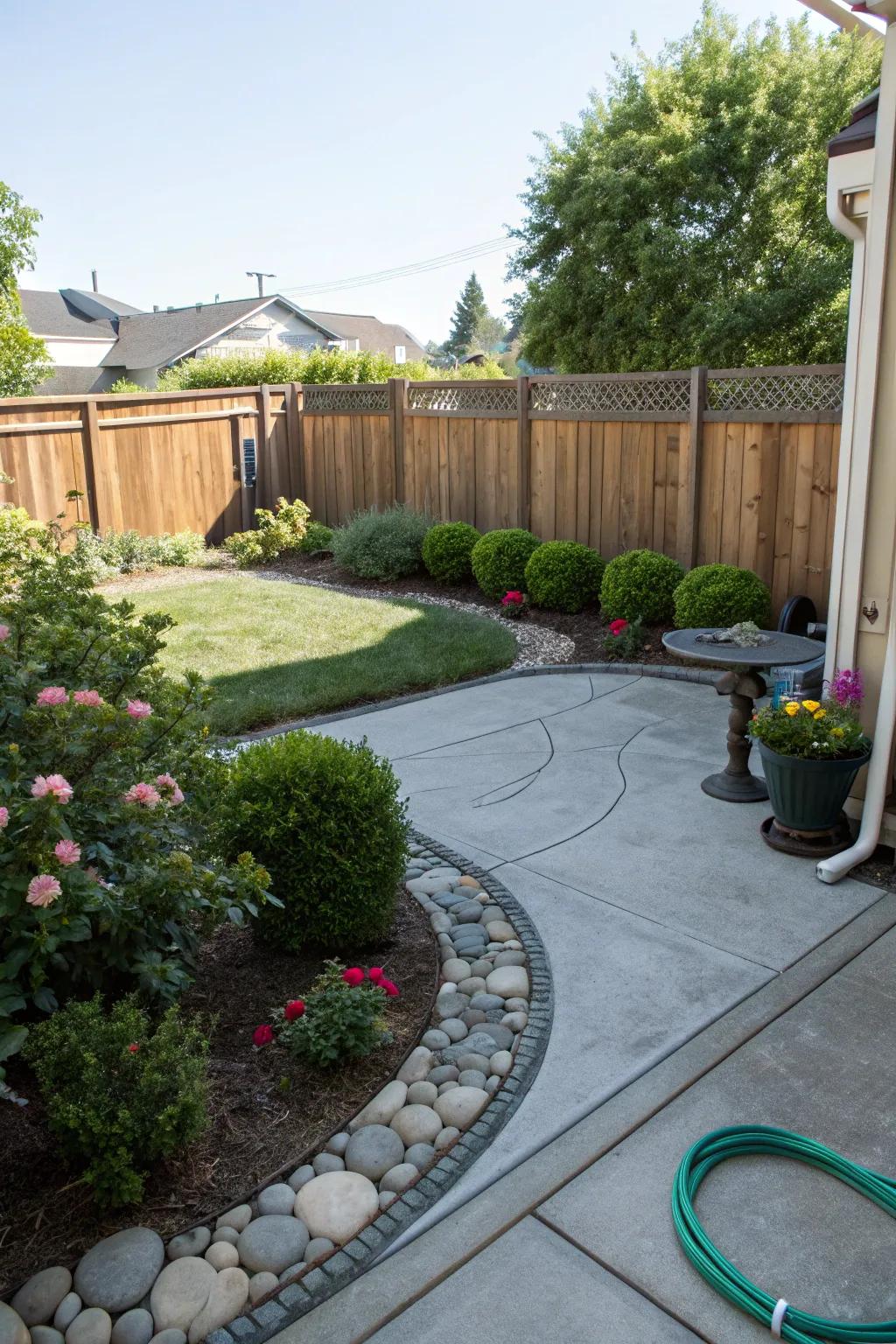 Borders give a finished look and help delineate patio areas.