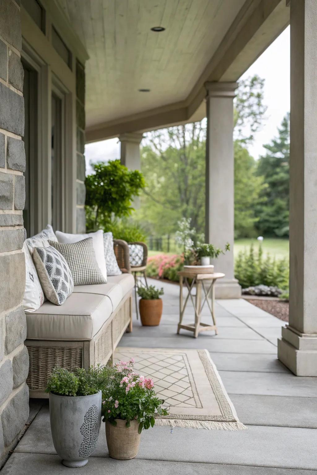 Concrete porch in soothing neutral tones.
