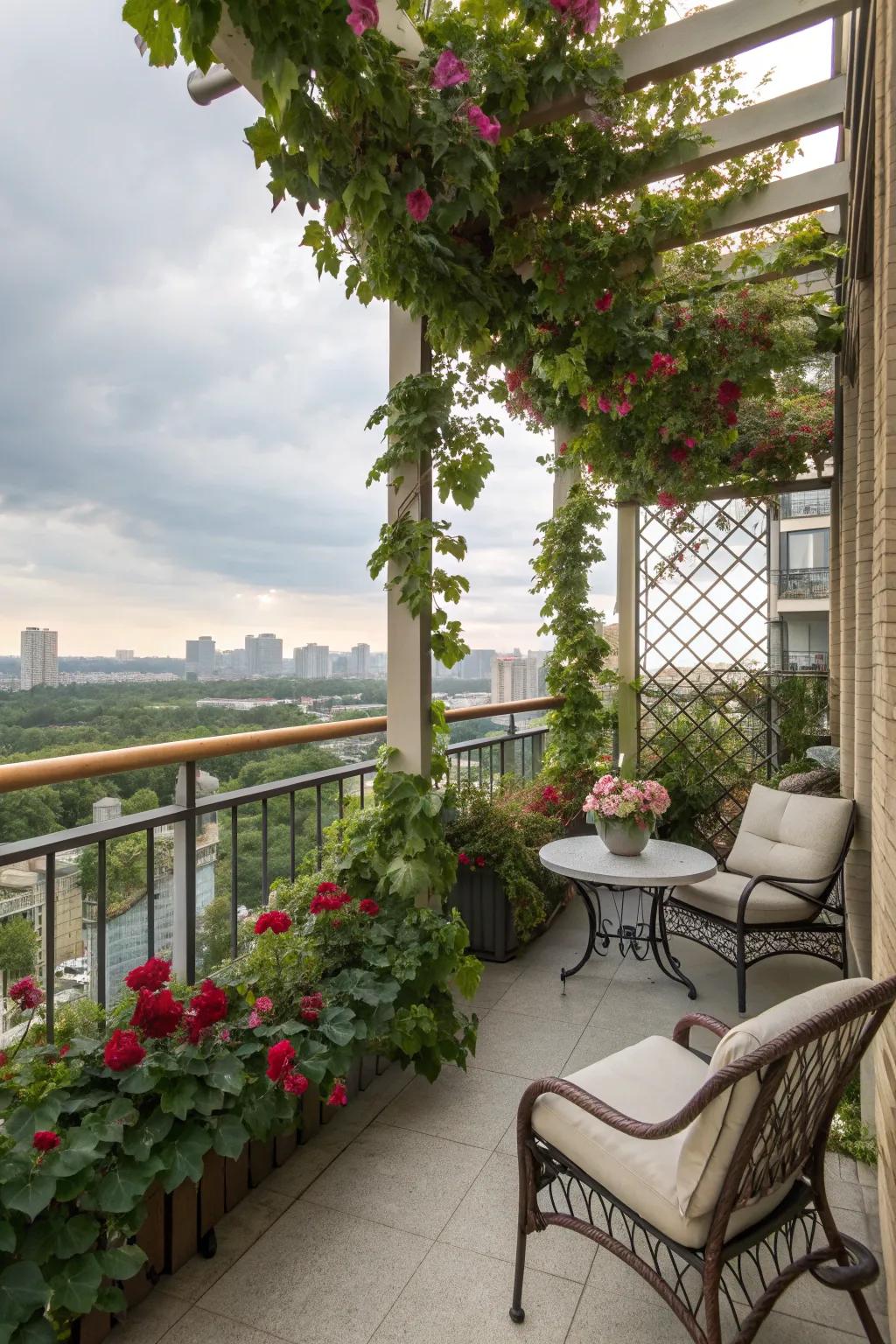 Add privacy and greenery with trellises on your balcony.
