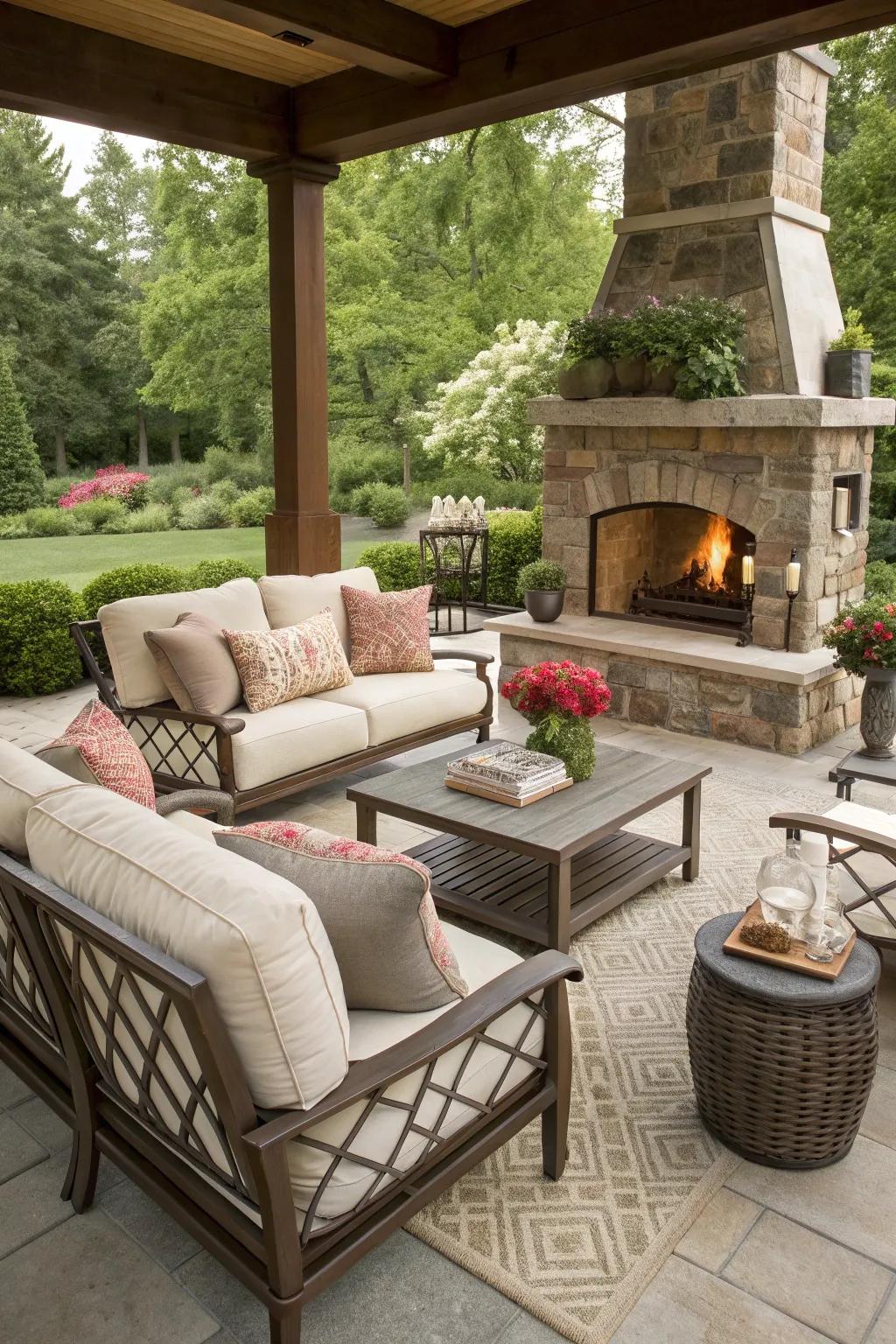 An outdoor living room setup on a modern patio.