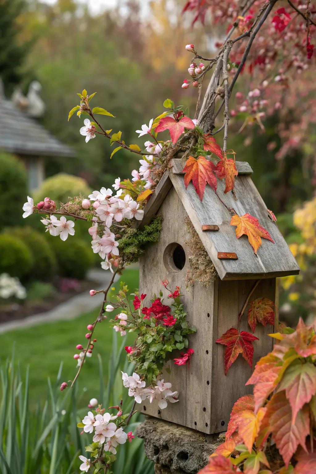 Seasonal splendor: Birdhouse with seasonal designs