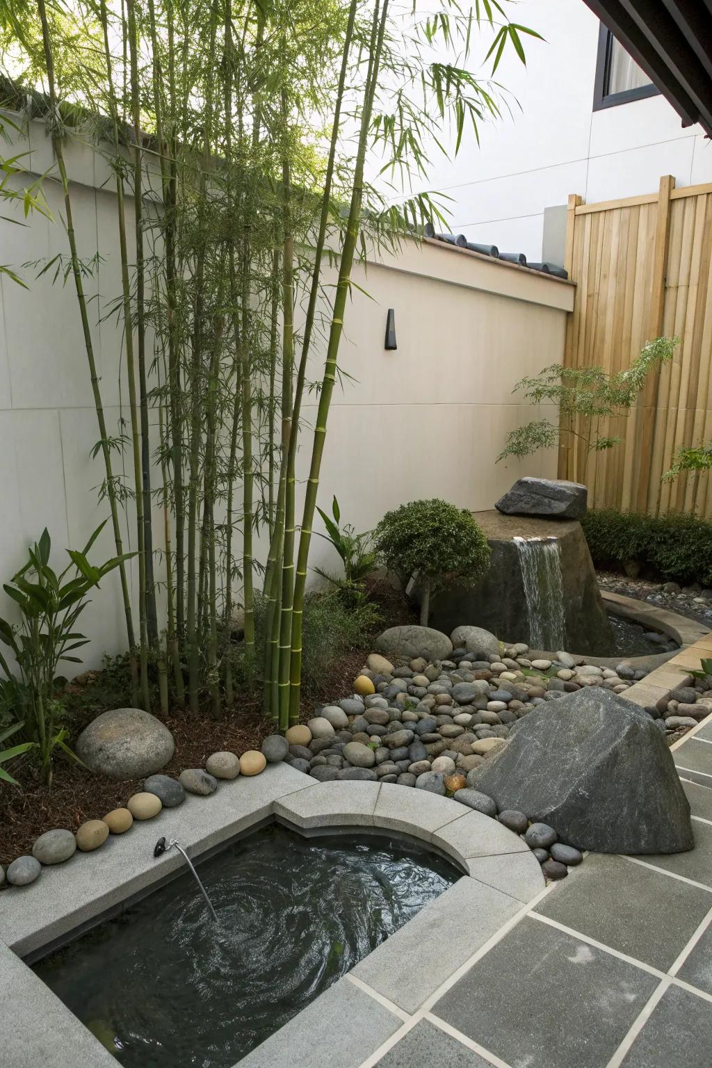 A Zen oasis brings tranquility to this corner garden.