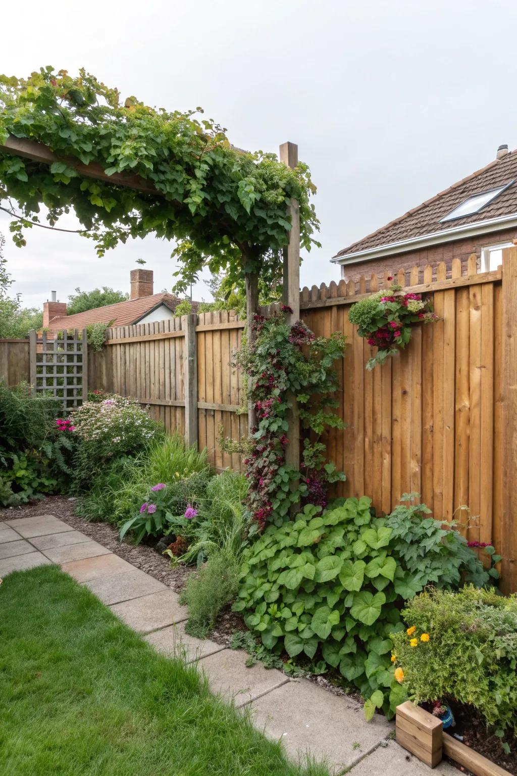 Fences provide a structured backdrop for corner gardens.