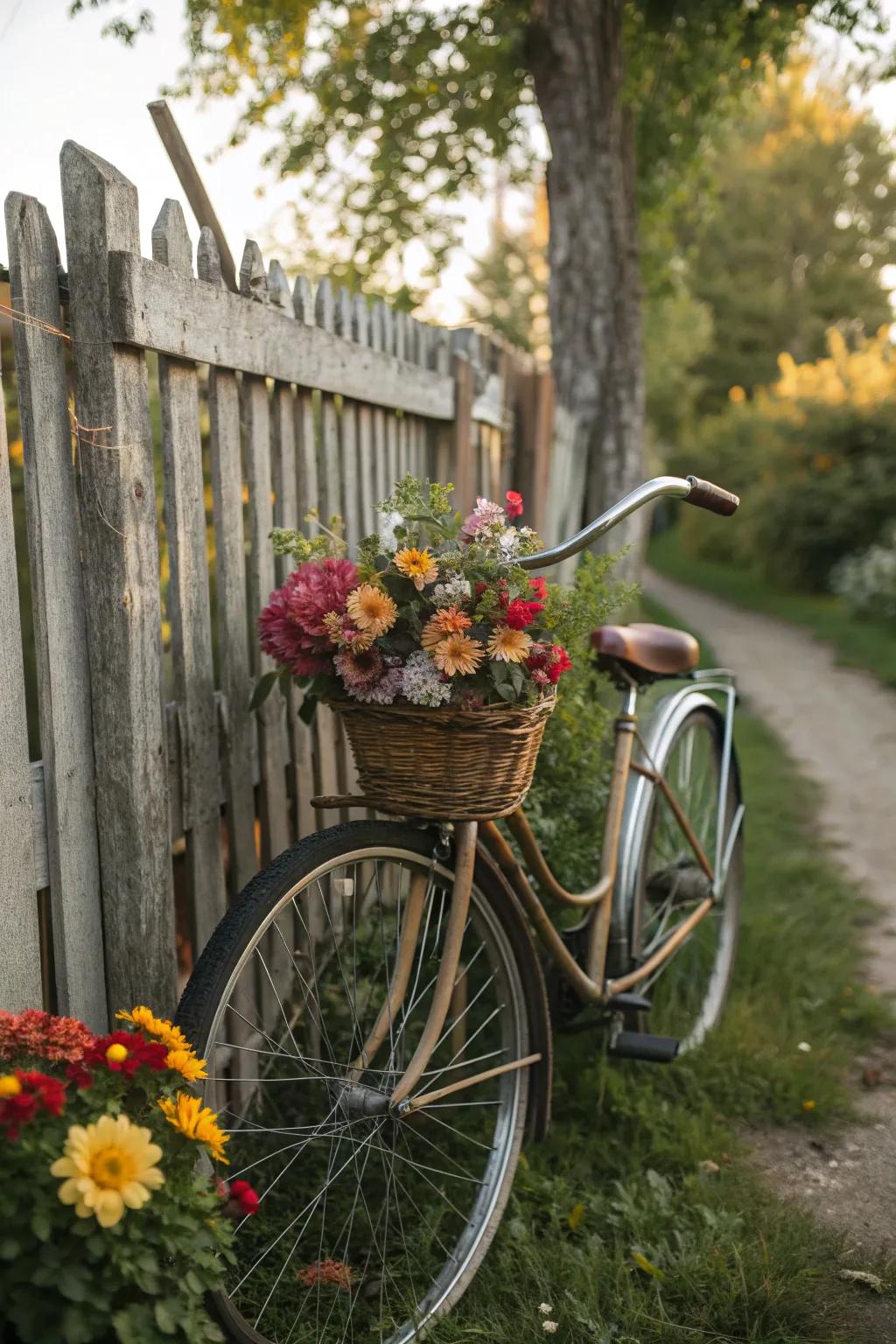 A vintage bicycle adds charm and character to the garden.