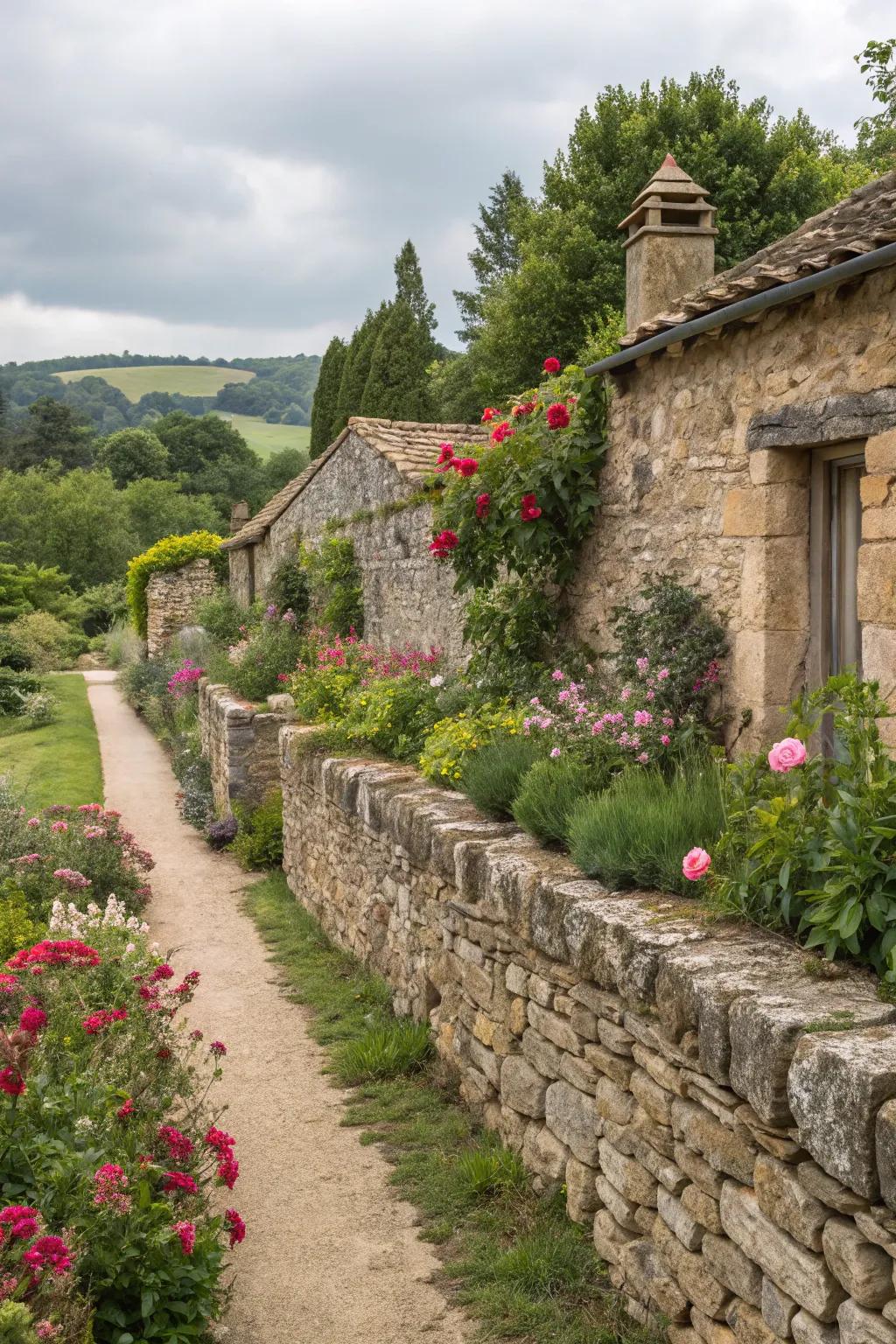 Define your garden space with beautifully crafted stone walls.