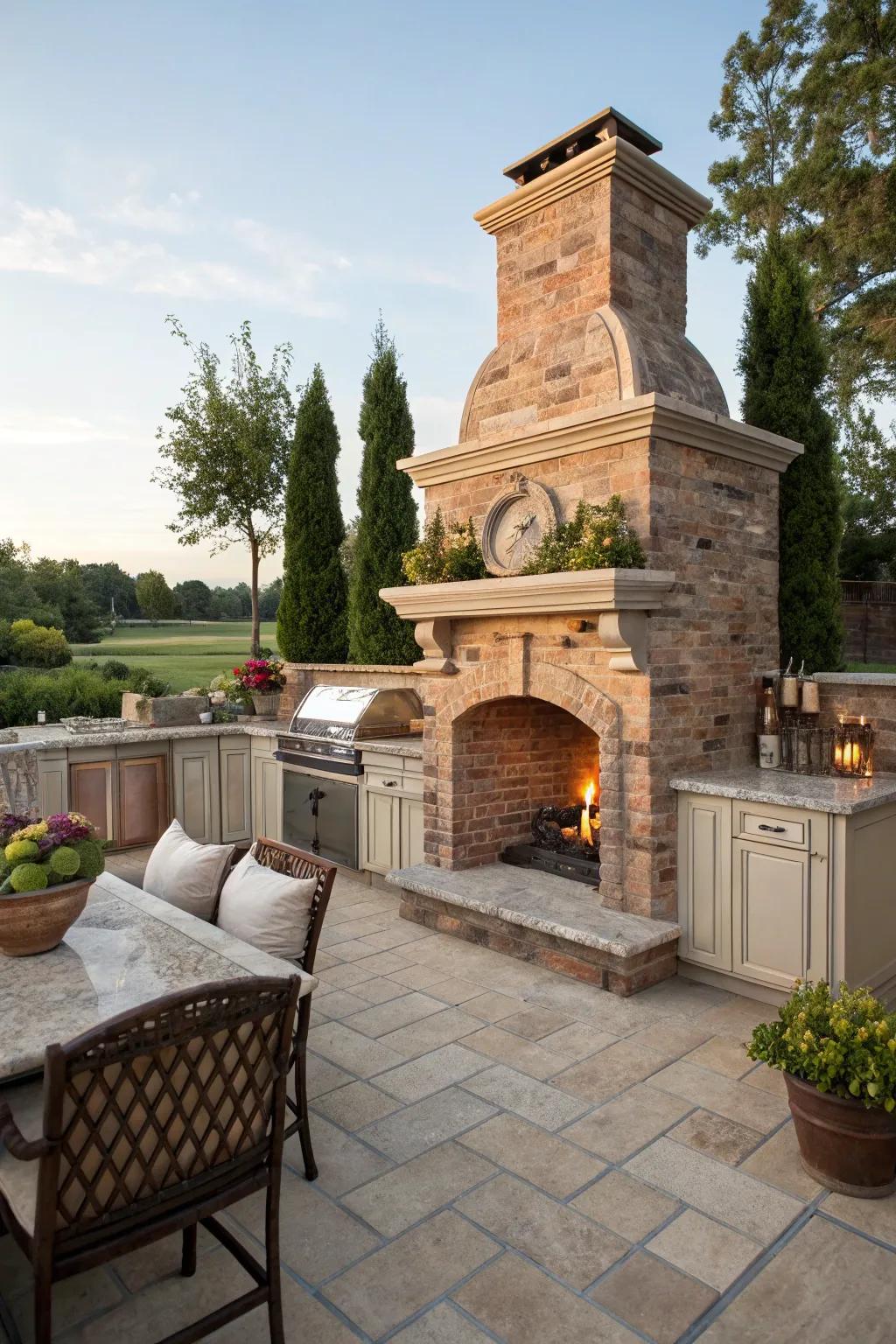 Add timeless elegance with a classic brick fireplace.
