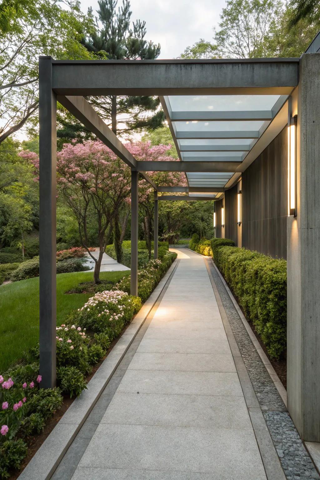 Clean lines and neutral colors define this minimalist garden walkway.
