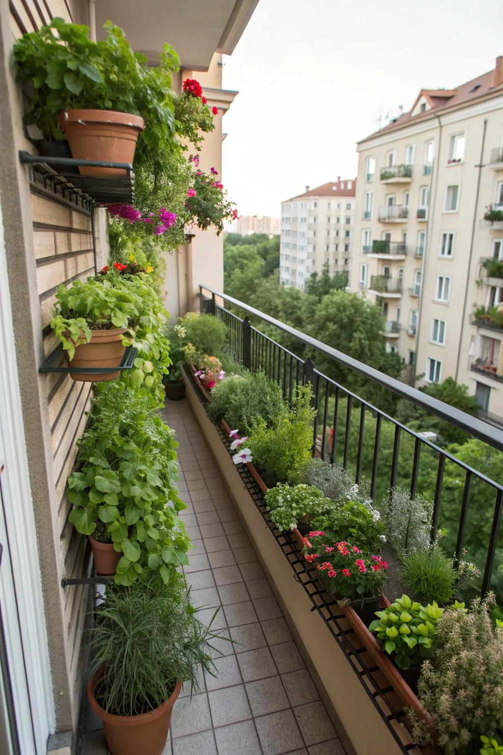 A vertical garden maximizes greenery without taking up floor space.