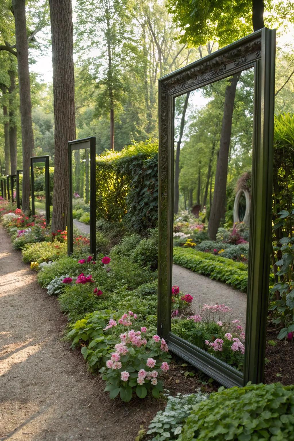 Use mirrors to add depth and intrigue to your garden.