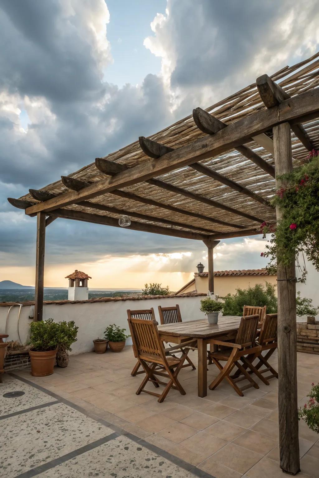 Rustic wooden covers blend functionality with natural aesthetics.