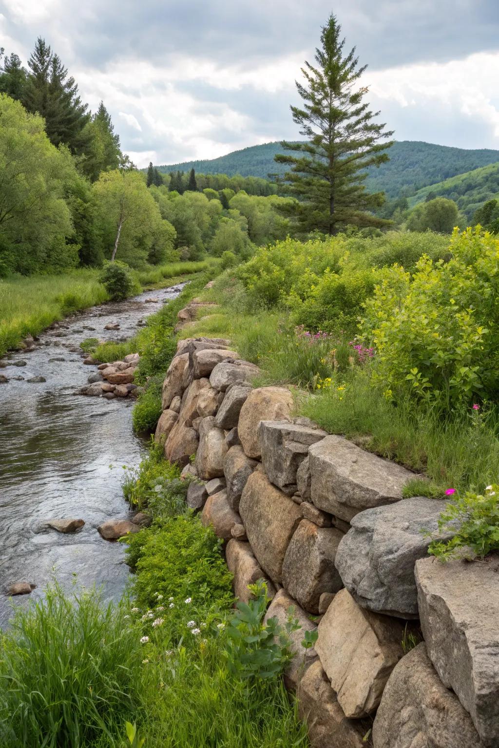 Boulders provide a strong and natural barrier for creek banks.