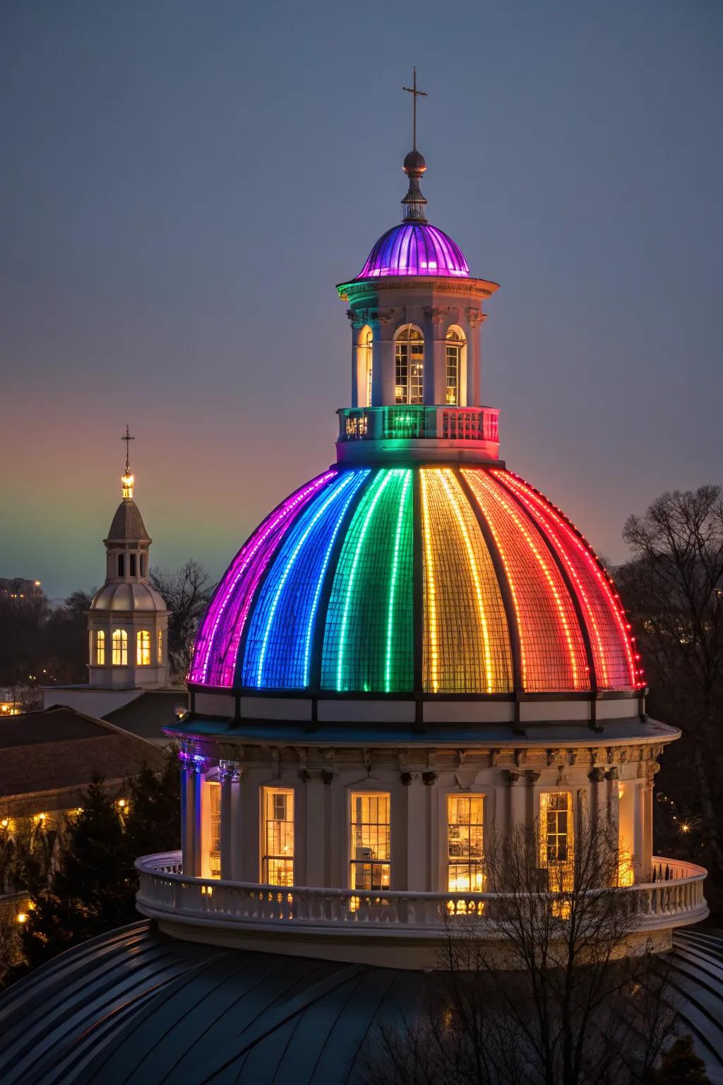 LED strip lights creating a modern look on a cupola.