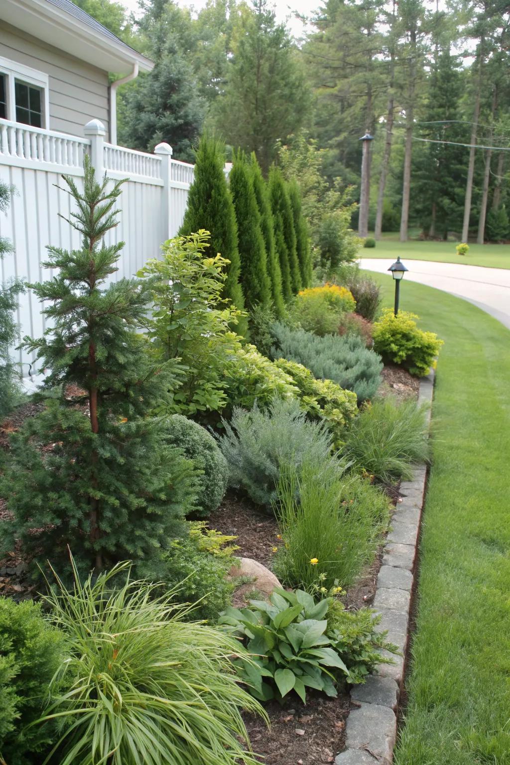 Evergreens ensure your berm looks beautiful all year long.
