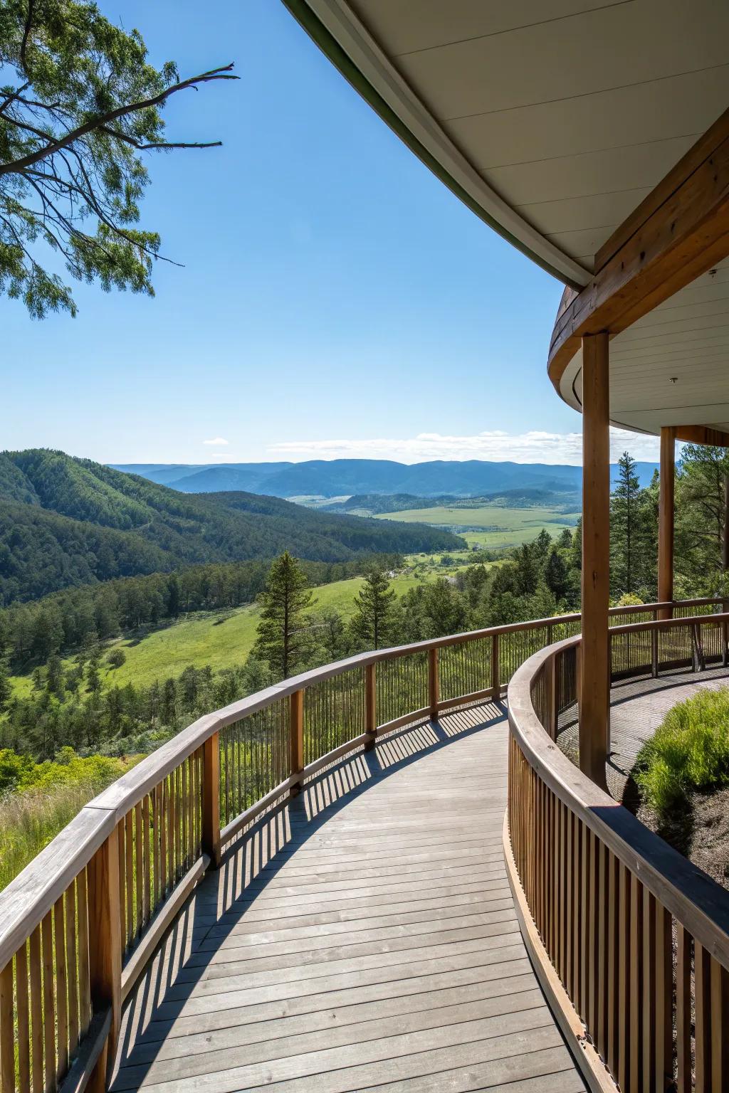 Curved deck offering breathtaking panoramic views.