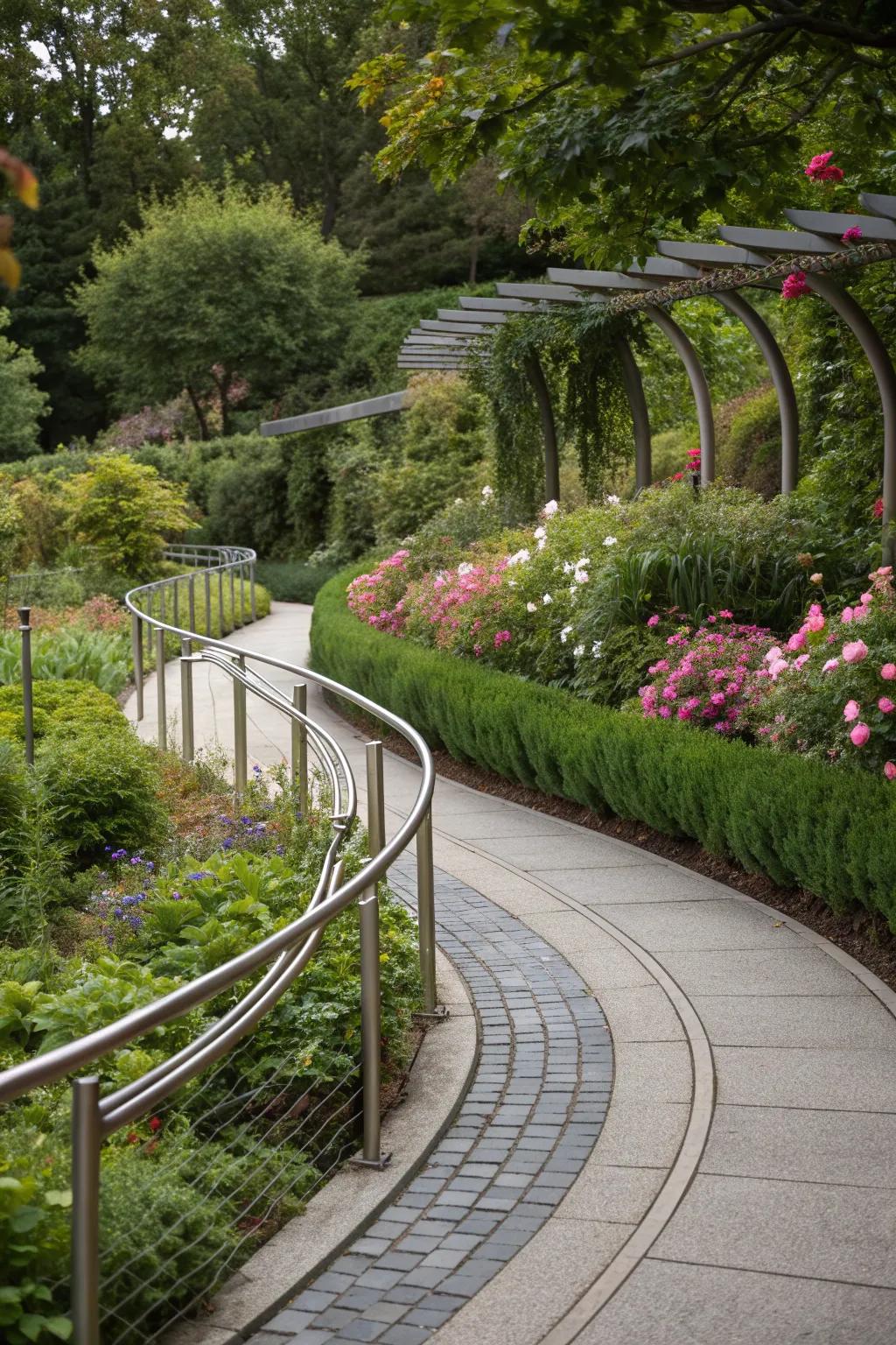 A sophisticated path with modern metal accents.