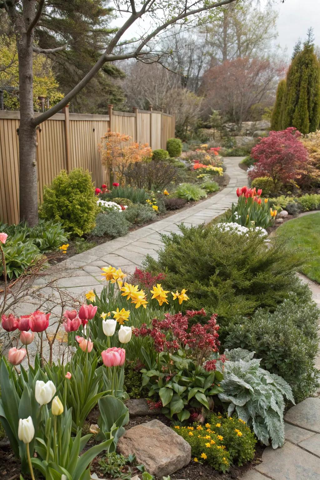 A garden designed for continuous blooms, with flowers planned for each season.