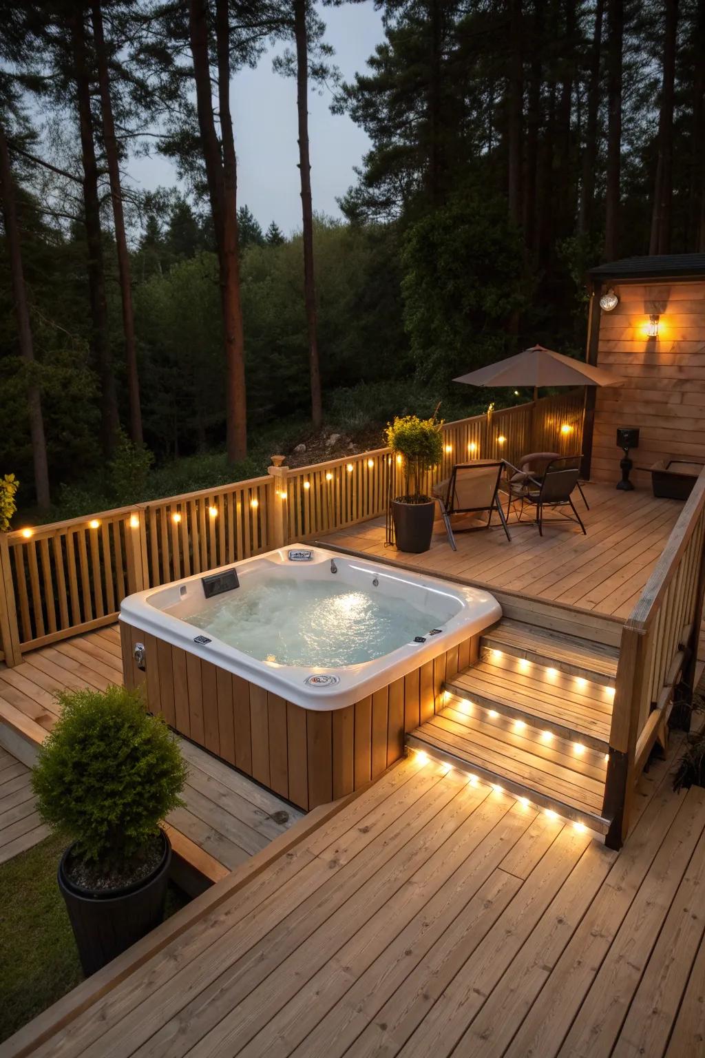 A hot tub on your deck offers luxury and relaxation.