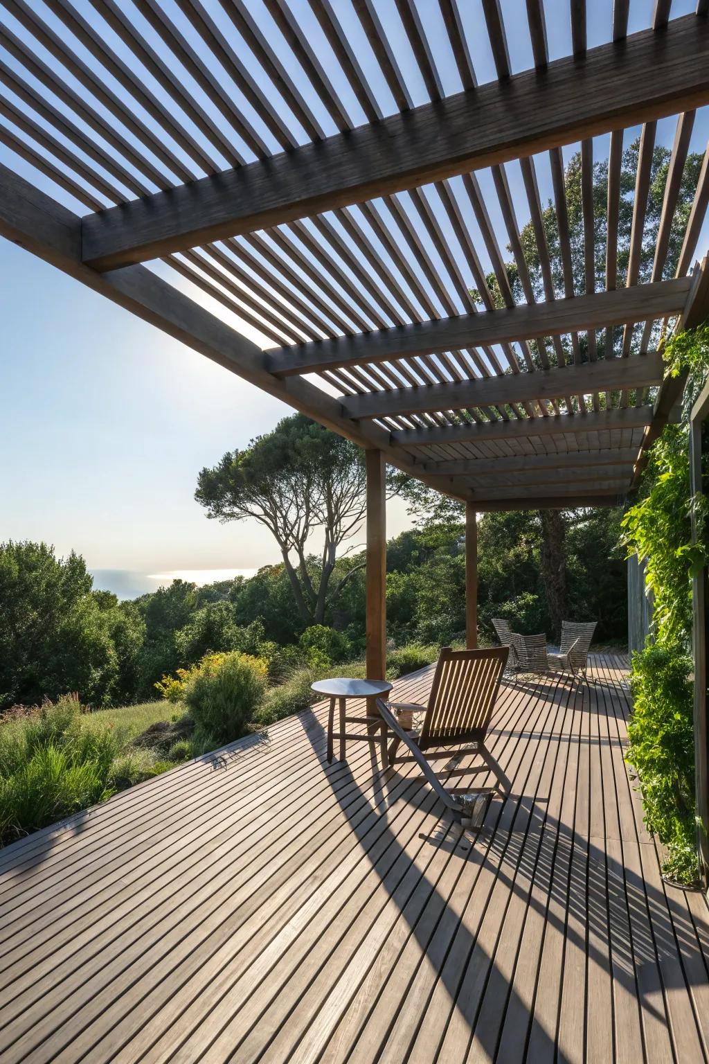 Timber slat shades offer a blend of light and shade.