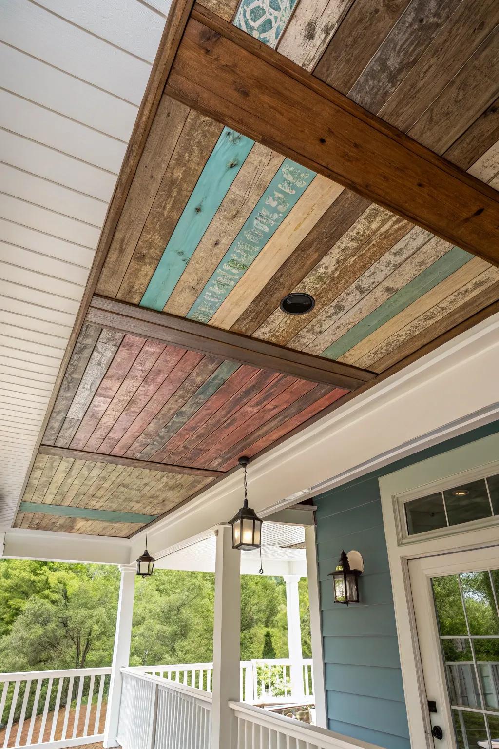 Mix colors and textures for a deck ceiling that stands out.