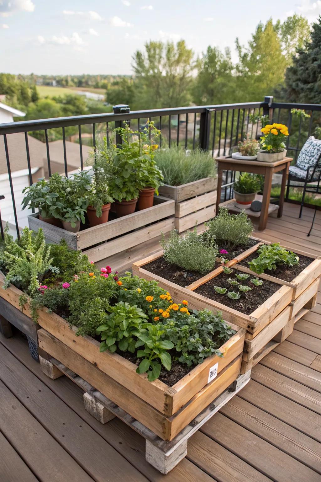 Pallet gardens offer a unique and sustainable planting option.