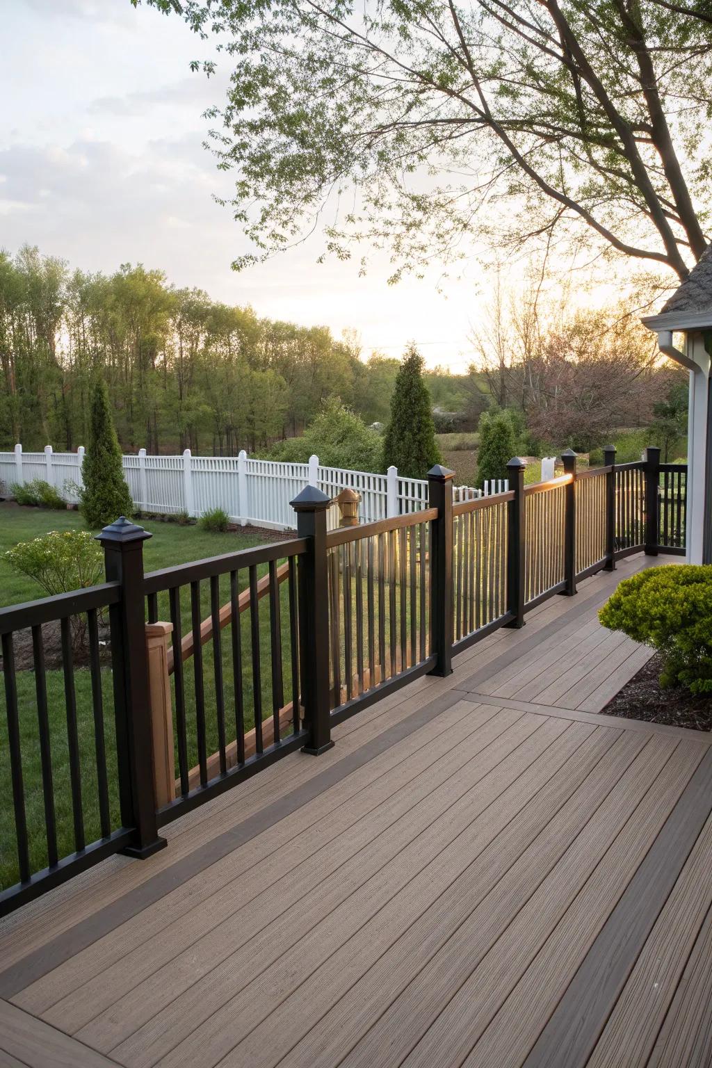 Varying fence heights add dimension and help define different deck zones.