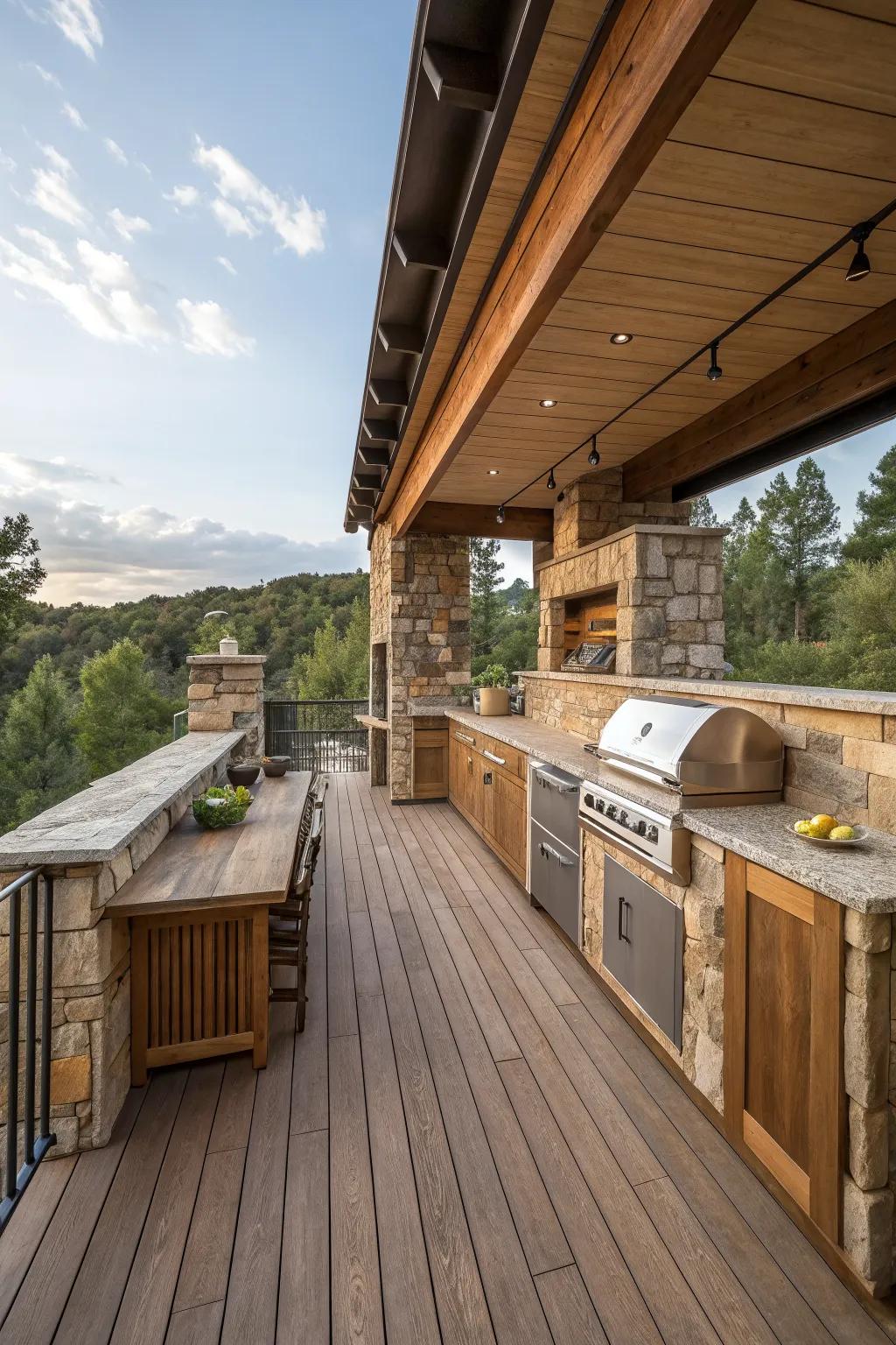 Natural materials create a seamless outdoor aesthetic.