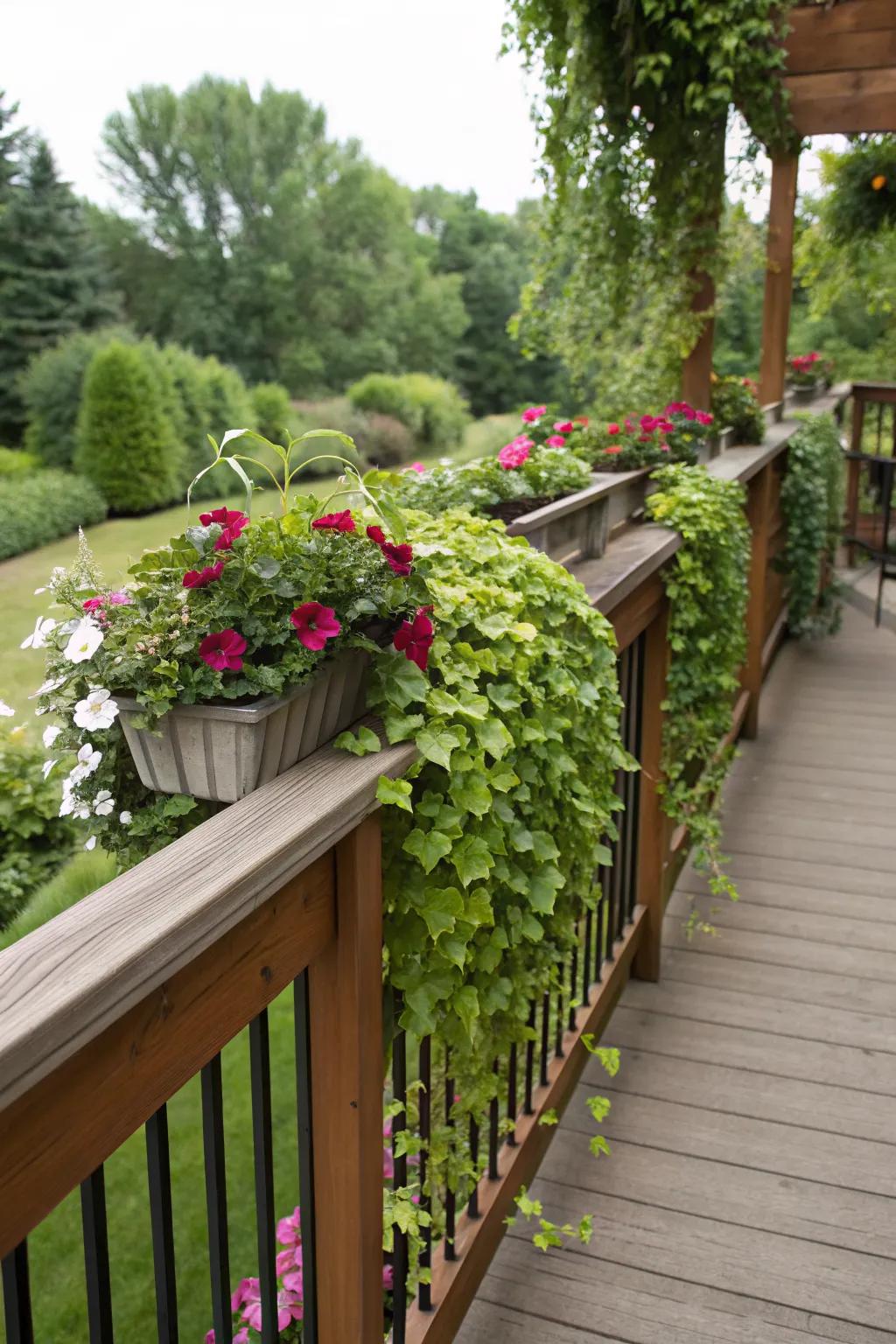 Trailing plants create a dynamic and flowing aesthetic for your deck.