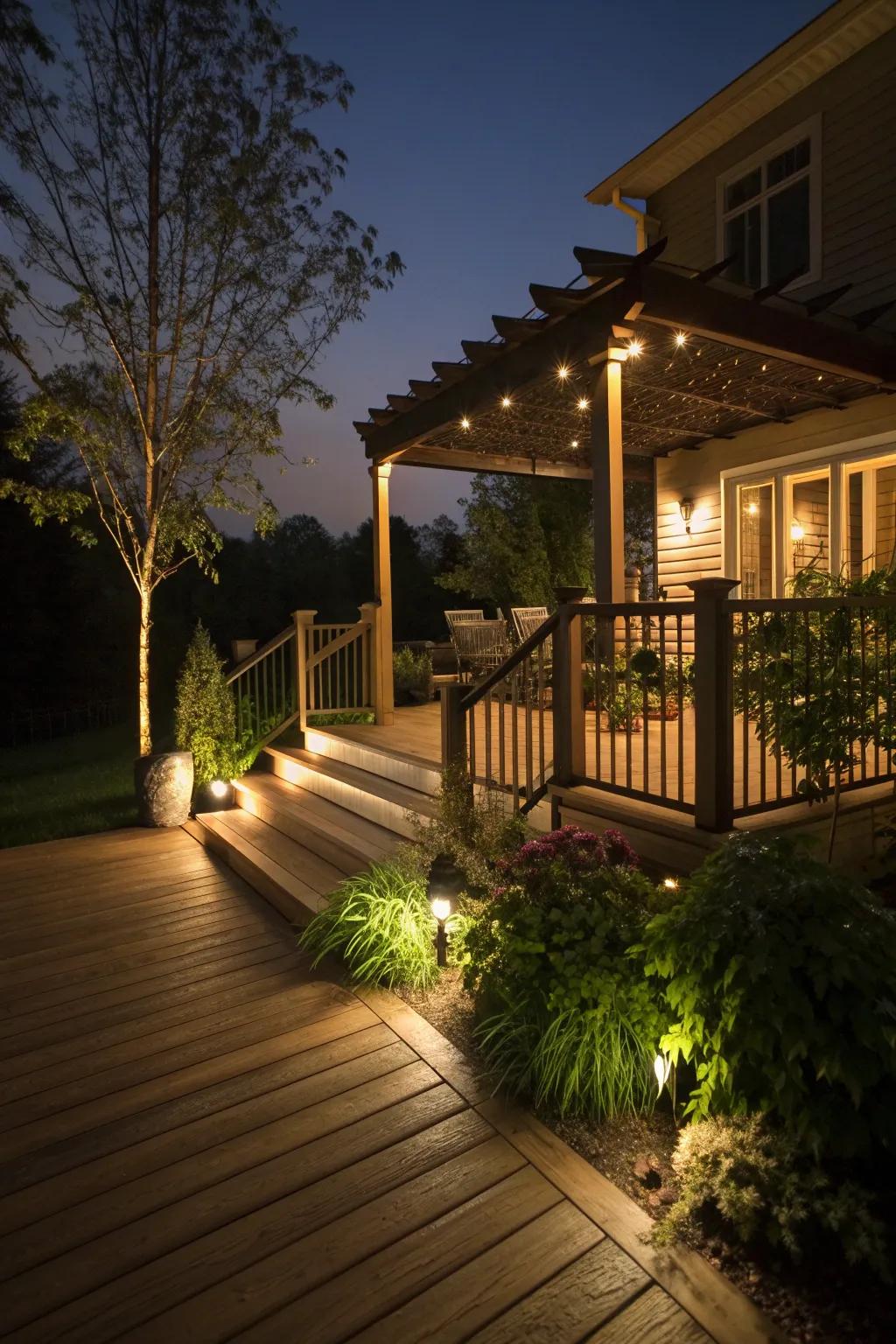 Up-lighting adds drama and highlights key features.