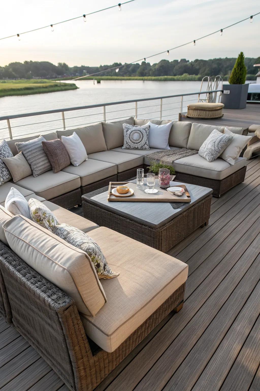 Create a living room feel with sectional sofas.