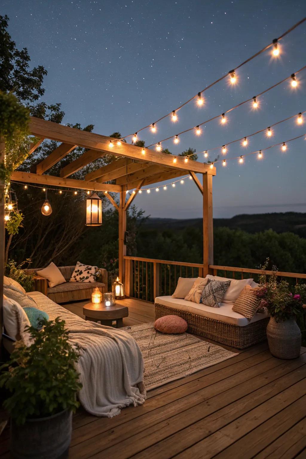 Lighting accents create a magical evening atmosphere on your deck.