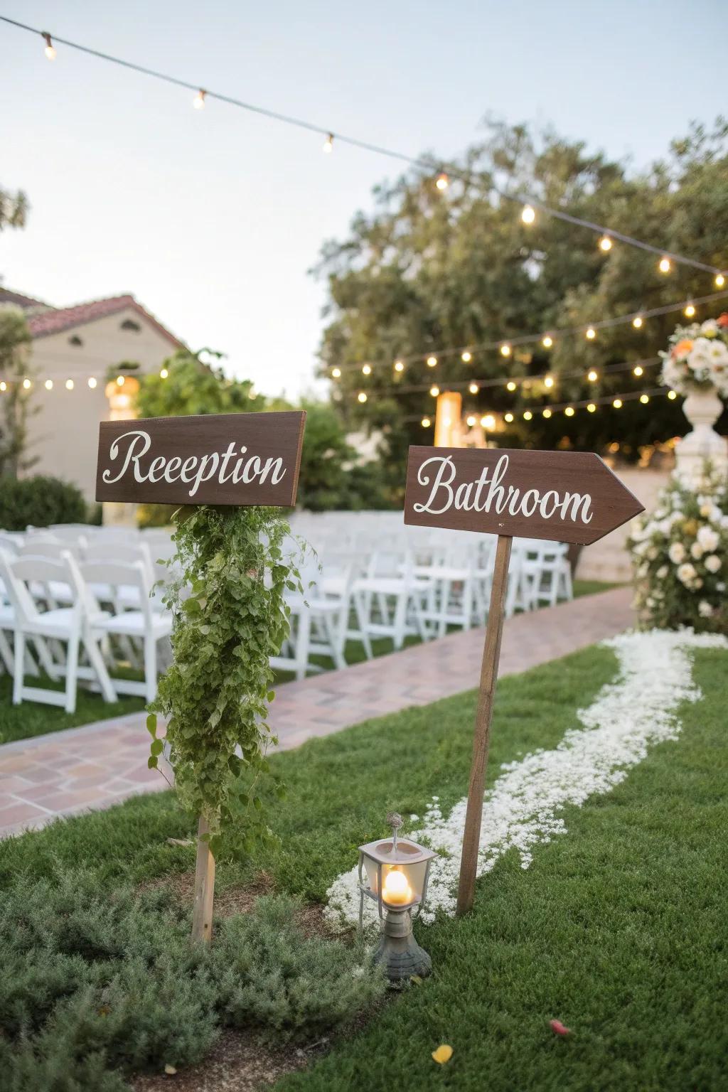 Personalized signage helps guests navigate while adding a touch of charm.