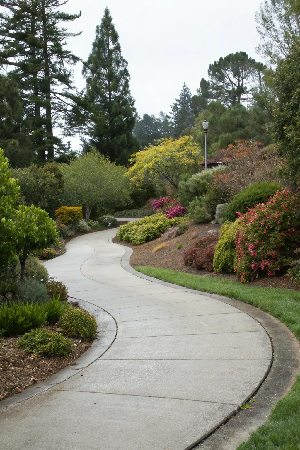 Curved pathways create a natural, inviting flow.