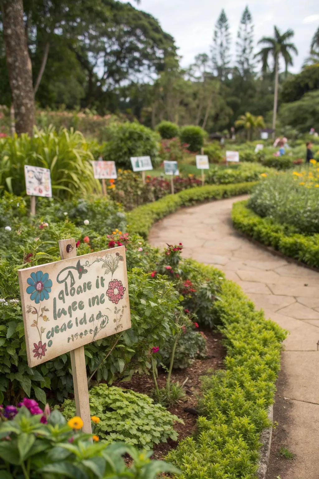 Handmade garden signs add a personal touch to outdoor spaces.