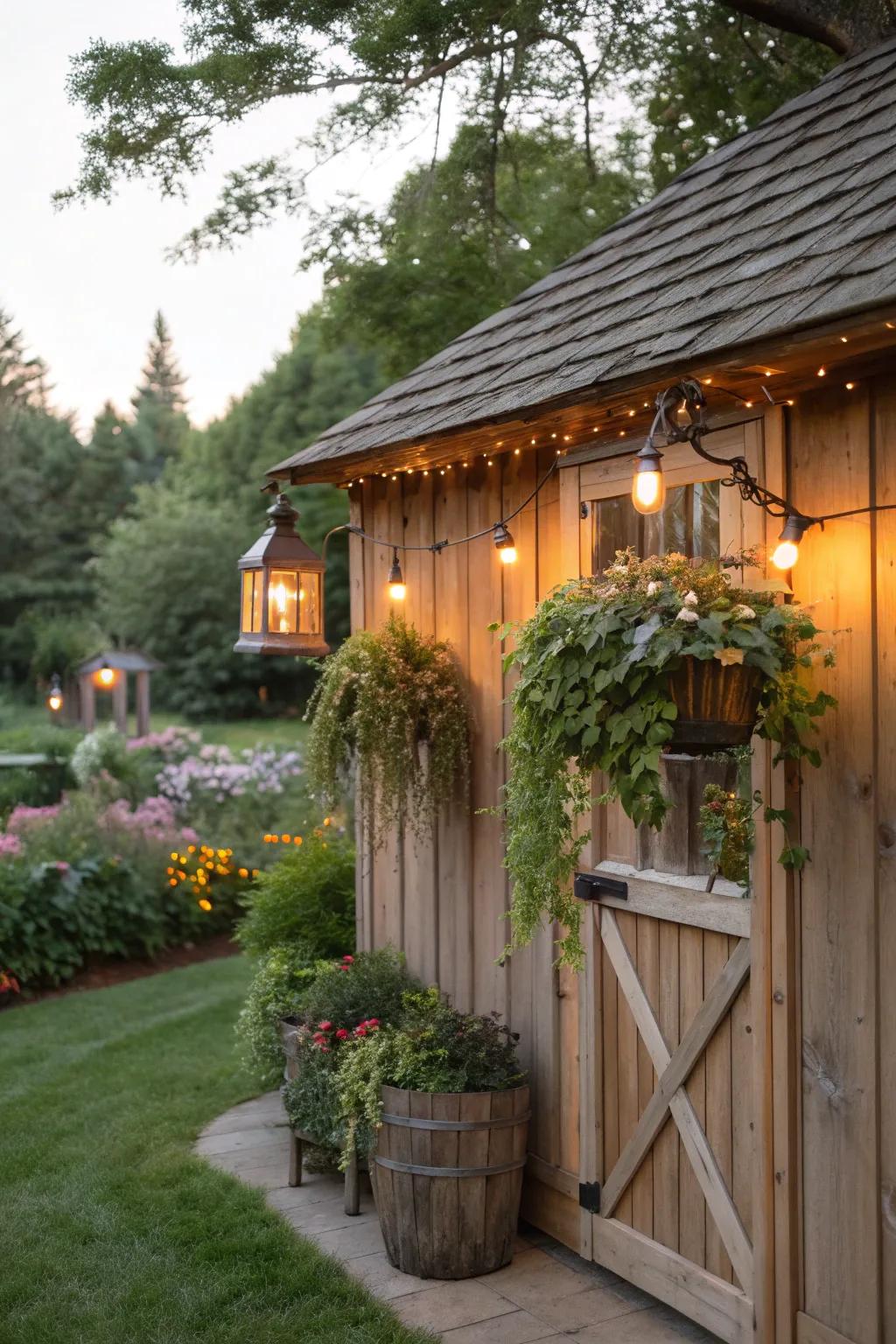 A shed enhanced with decorative accents for added charm.