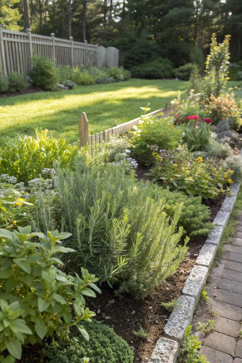 Fragrant rosemary and thyme plants serve dual purposes in the kitchen and garden.