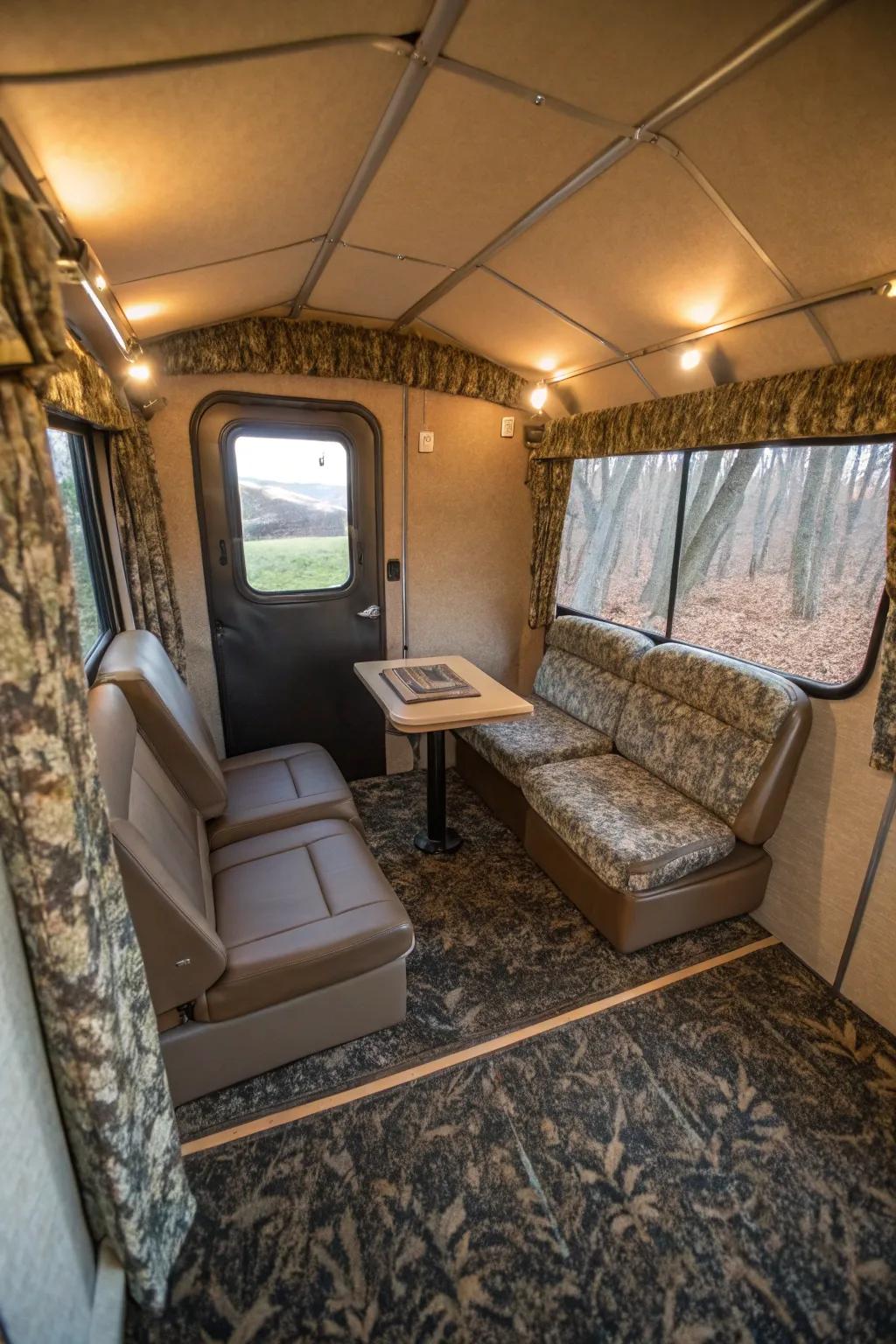 Carpeted floors offer a touch of unexpected luxury.
