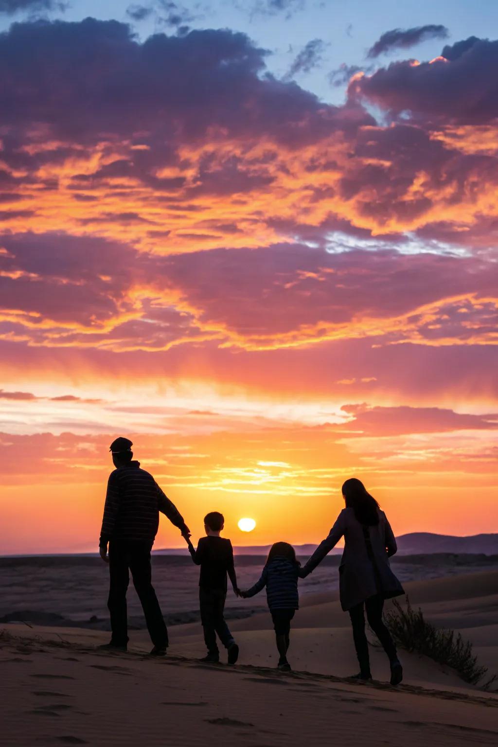Silhouettes against a sunset add drama and beauty.