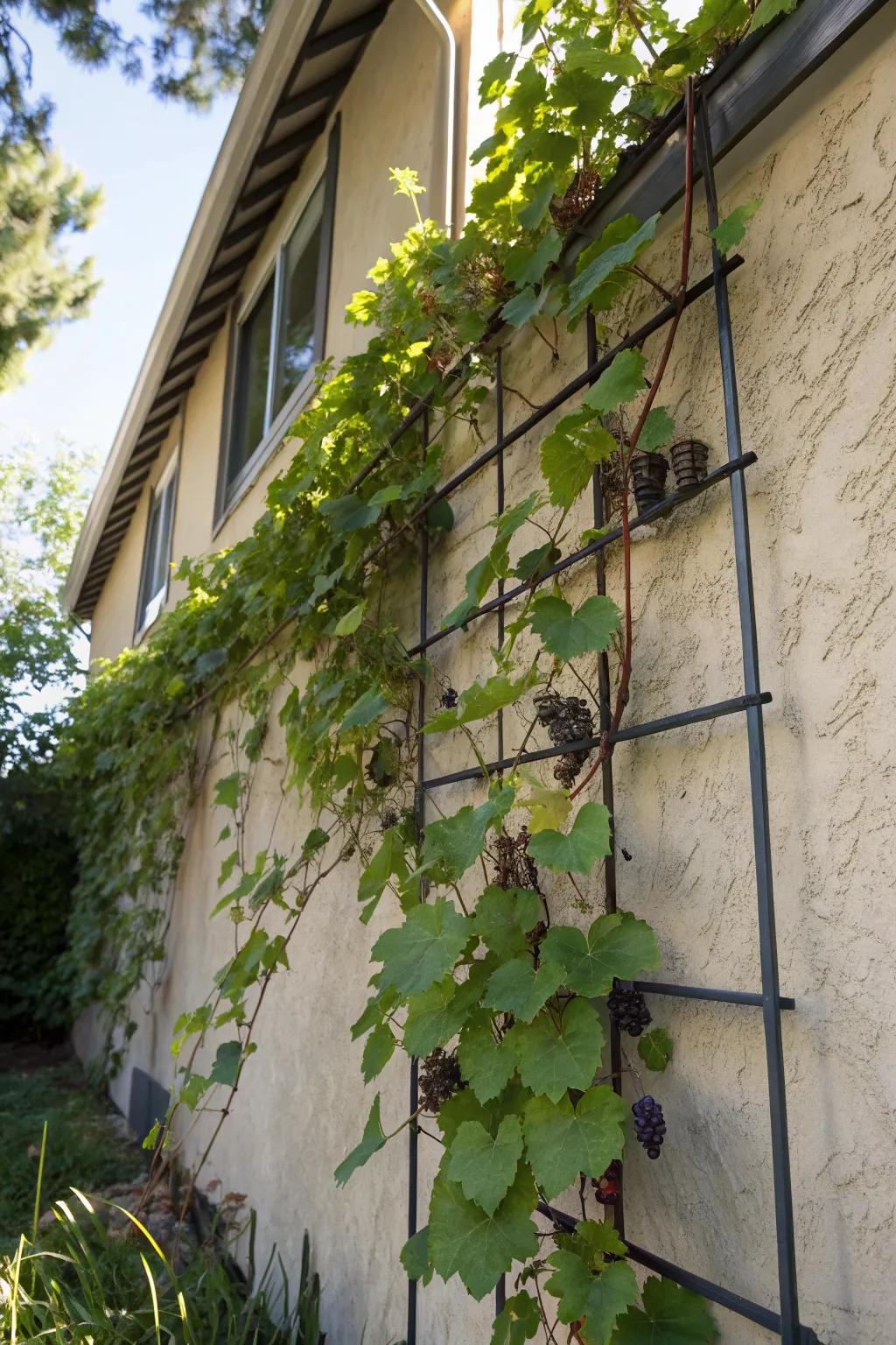 Optimize space with a wire trellis on a wall.